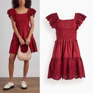 Sea New York Vienna Eyelet Red Ruffle Mini Dress Size XL